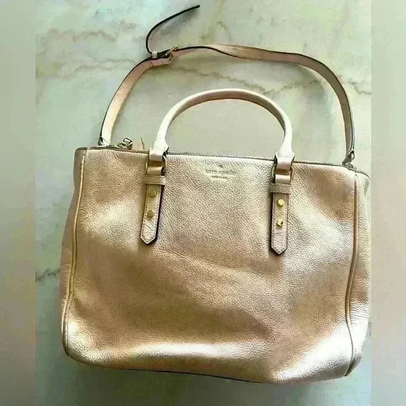 Kate Spade large pebbled leather blush pink satchel with zipper compartments. - Picture 1 of 7